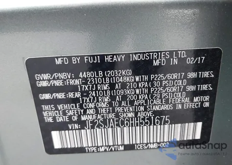 2017 Subaru Forester 2.5I Premium z USA, uszkodzony, nr VIN JF2SJAEC6HH551675